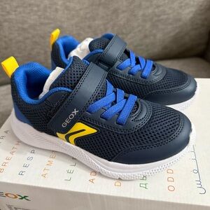 Geox Kids Boys Mesh Breathable Cushioned Sneakers Blue Yellow 30EU 12US New